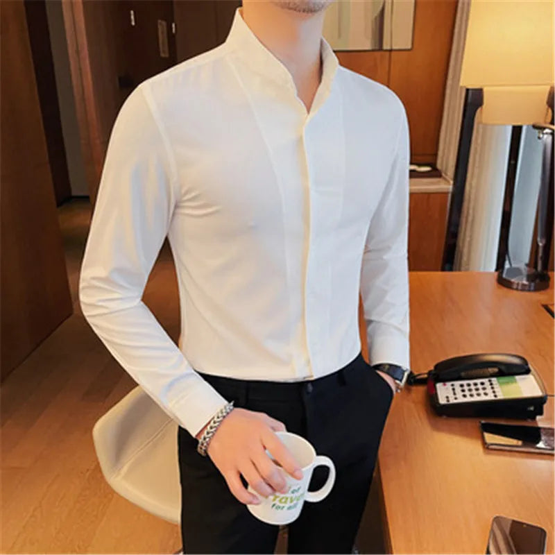 Elegant Long-Sleeve Formal Button Up Shirt for Weddings and Business Events 