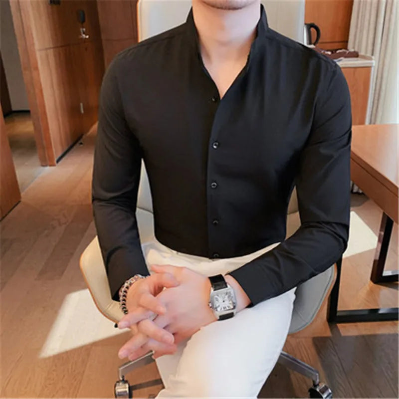 Elegant Long-Sleeve Formal Button Up Shirt for Weddings and Business Events 