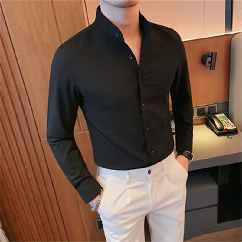 Elegant Long-Sleeve Formal Button Up Shirt for Weddings and Business Events 