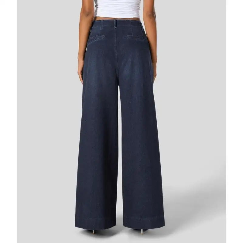 High Waist Casual Jeans with Front Pockets and Four-Way Stretch – Washed Straight Leg Denim 1