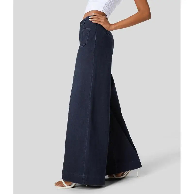 High Waist Casual Jeans with Front Pockets and Four-Way Stretch – Washed Straight Leg Denim 2