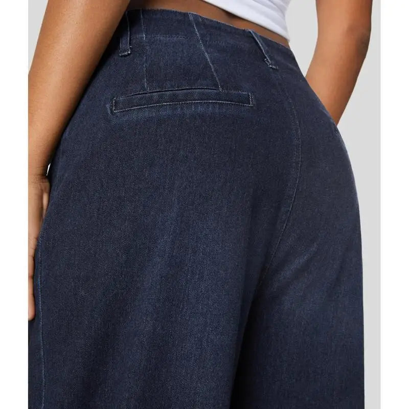 High Waist Casual Jeans with Front Pockets and Four-Way Stretch – Washed Straight Leg Denim 4