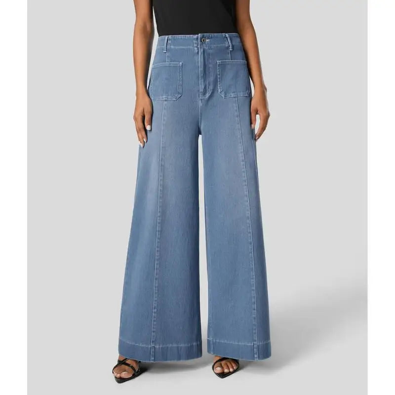 High Waist Casual Jeans with Front Pockets and Four-Way Stretch – Washed Straight Leg Denim 5