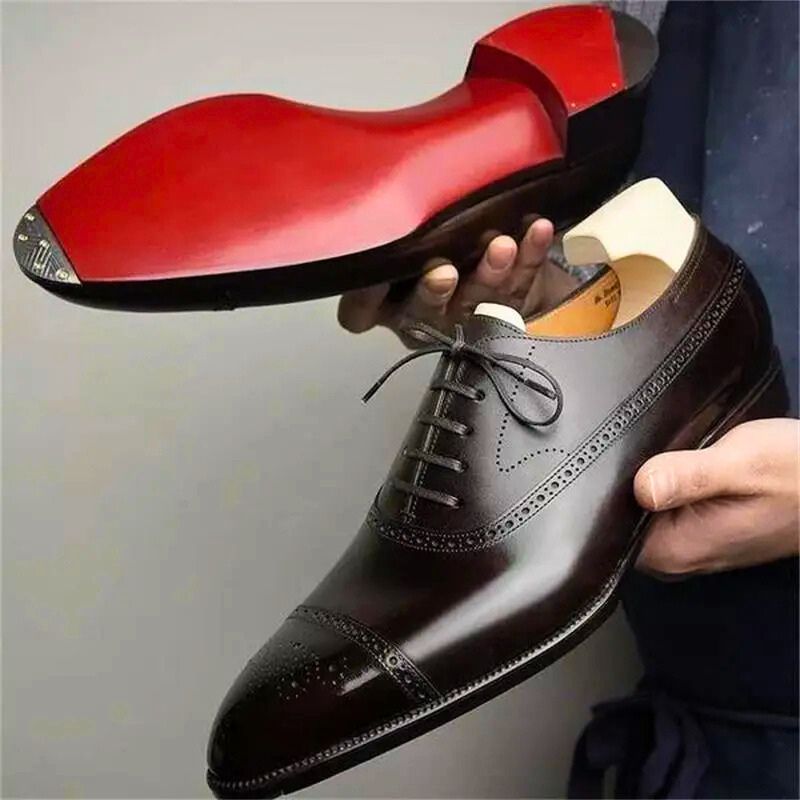 Men's Black Dress Shoes - Elegant Oxford Brogue Leather Formal Shoes for Weddings and Events 0