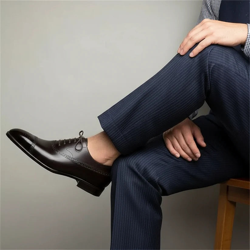Men's Black Dress Shoes - Elegant Oxford Brogue Leather Formal Shoes for Weddings and Events 1