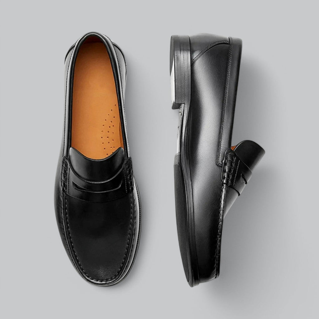 Men's Black Penny Loafers - Genuine Leather Loafer Shoes with Cushioned Insoles for Comfort and Timeless Style 1