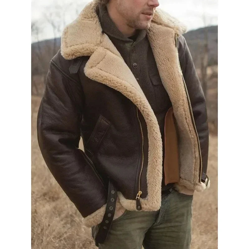 Men's Classic Leather Aviator Jacket with Sherpa Lining – Winter-Ready Outerwear 0