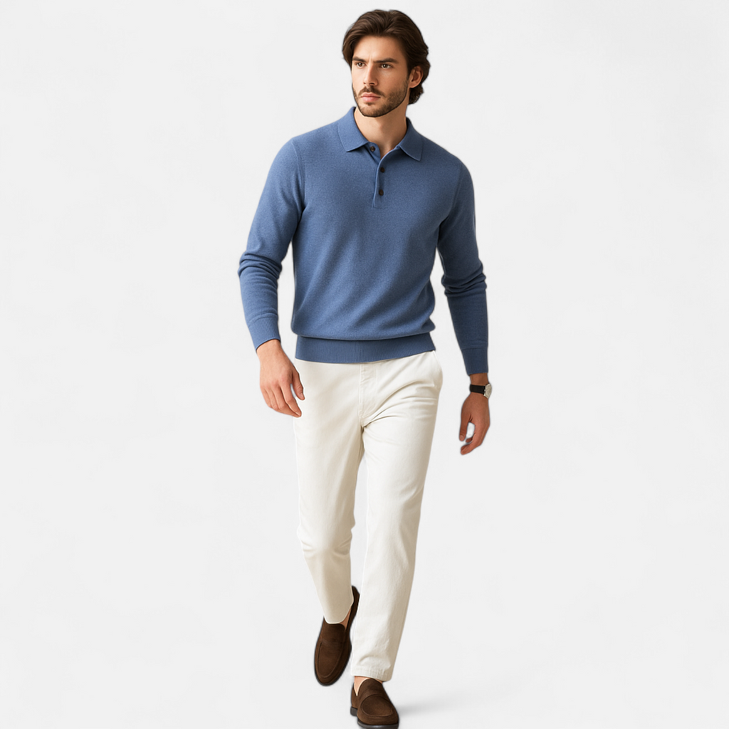 Men's Merino Wool Polo Sweater with Cashmere Softness – Lightweight Jacquard Knit for Spring and Autumn 2