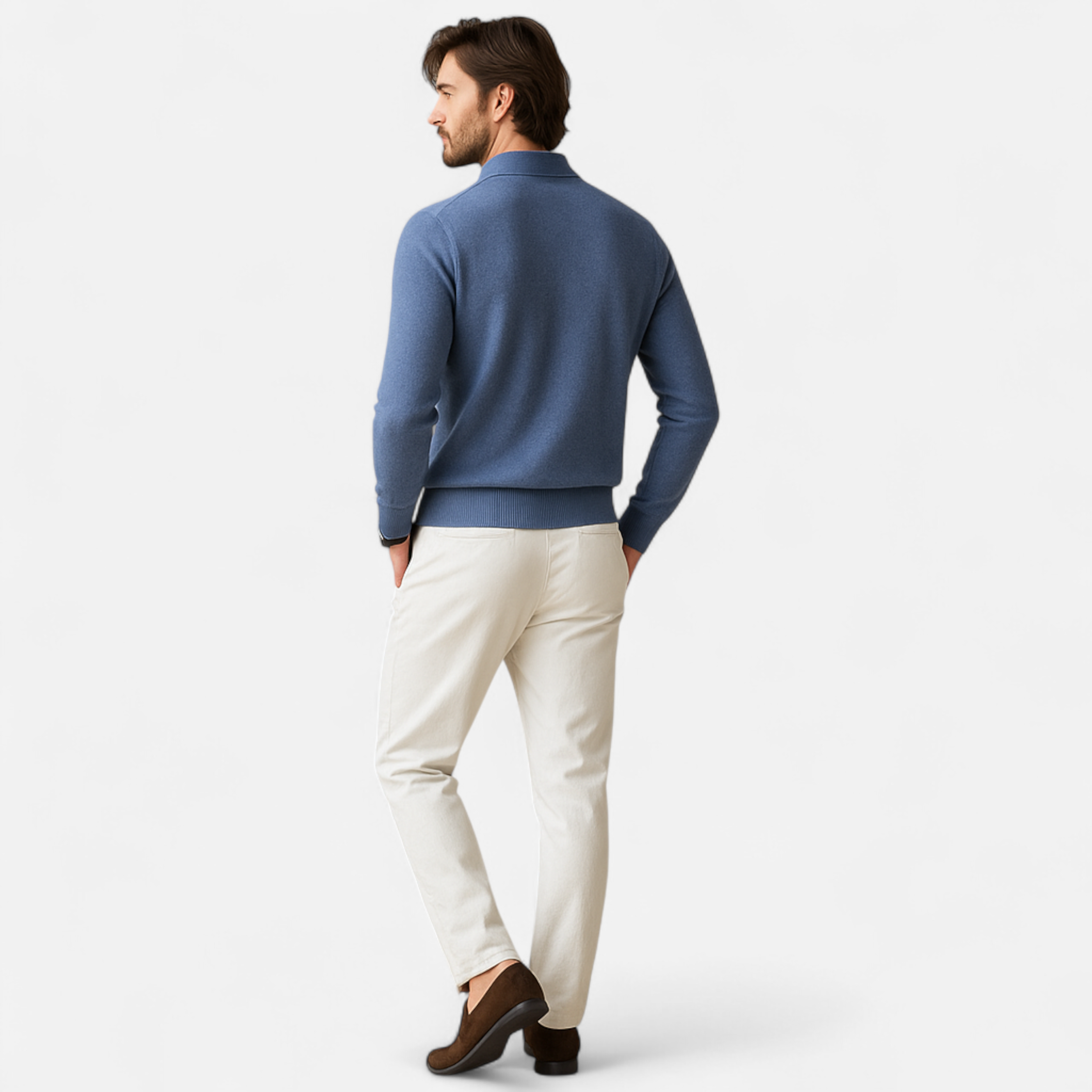 Men's Merino Wool Polo Sweater with Cashmere Softness – Lightweight Jacquard Knit for Spring and Autumn 4