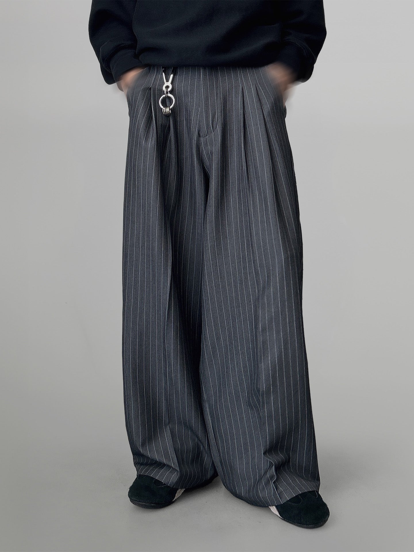 Striped Wide Leg Pants for Women with Elastic Waistband – Casual Palazzo Trousers in S, M, L 0