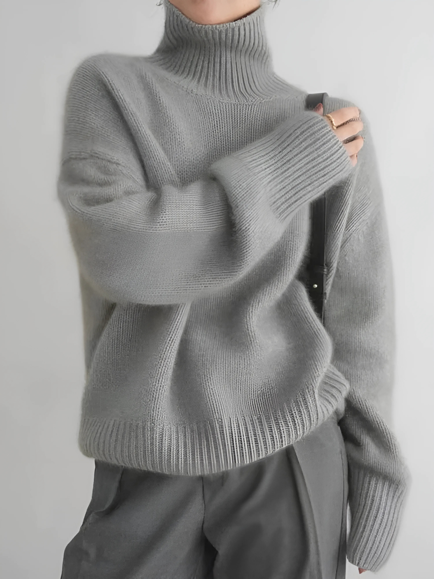 Women's Cashmere Turtleneck Sweater Grey 