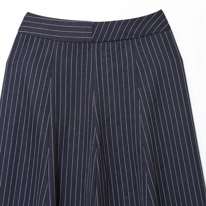 Women's Baggy Wide Leg Trousers with Pleats – Striped Office and Casual Pants 2