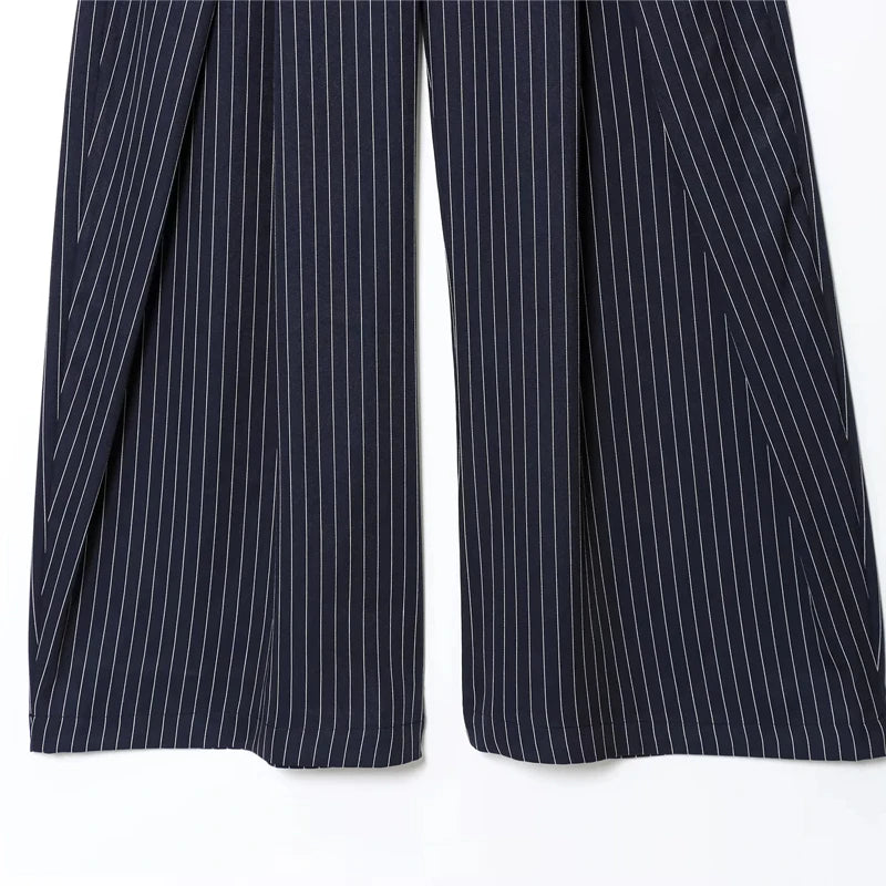 Women's Baggy Wide Leg Trousers with Pleats – Striped Office and Casual Pants 5