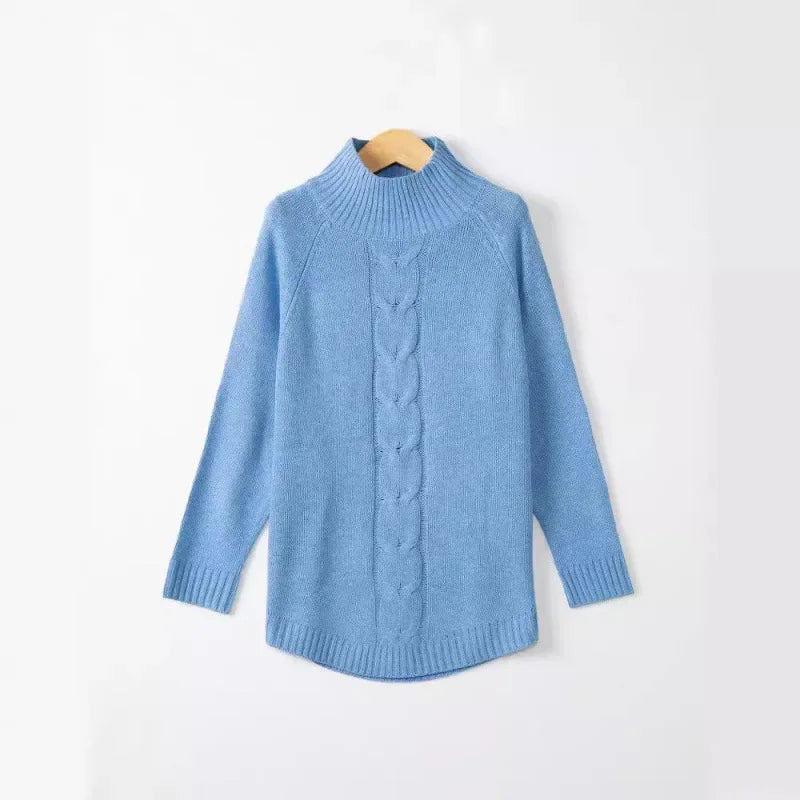 Women's Batwing Sweater with High Collar – Cozy Polyester Pullover for Autumn and Winter 3