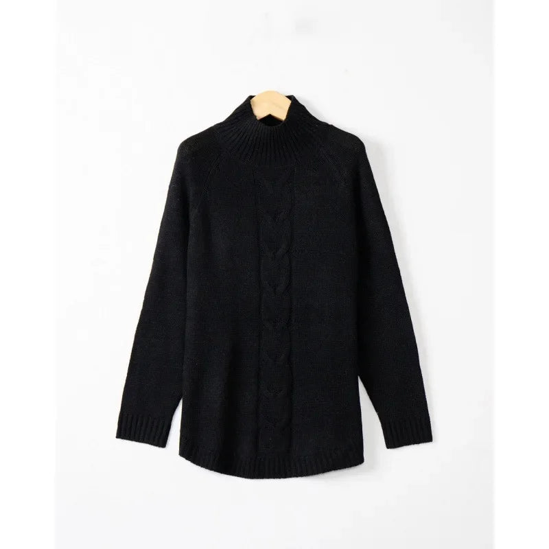 Women's Batwing Sweater with High Collar – Cozy Polyester Pullover for Autumn and Winter 7