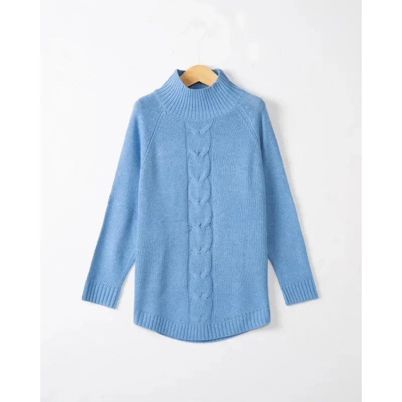 Women's Batwing Sweater with High Collar – Cozy Polyester Pullover for Autumn and Winter 8