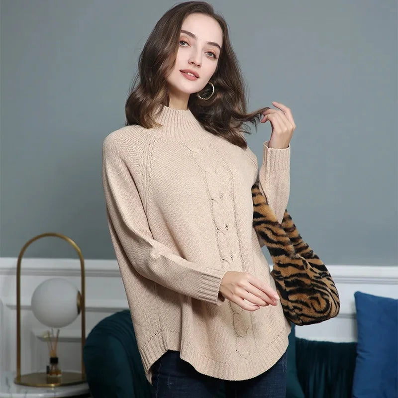 Women's Batwing Sweater with High Collar – Cozy Polyester Pullover for Autumn and Winter 9