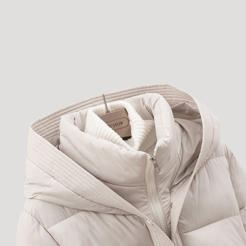 Women's Black Puffer Jacket with Hood and Belted Waist - Warm Lightweight Winter Coat for Women 5