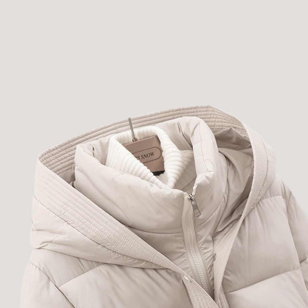 Women's Black Puffer Jacket with Hood and Belted Waist - Warm Lightweight Winter Coat for Women 5