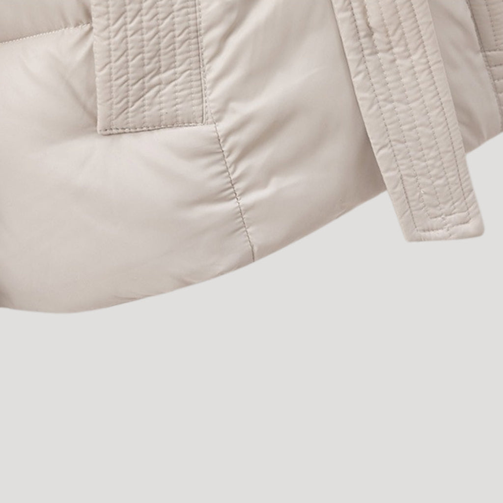 Women's Black Puffer Jacket with Hood and Belted Waist - Warm Lightweight Winter Coat for Women 6