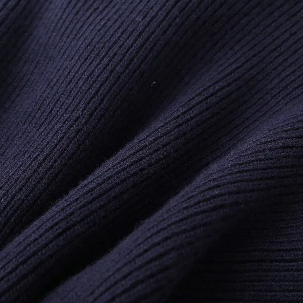 Women's Navy Long Cardigan with Denim Trim – Slim Fit Knit Layering Piece with Long Sleeves 3