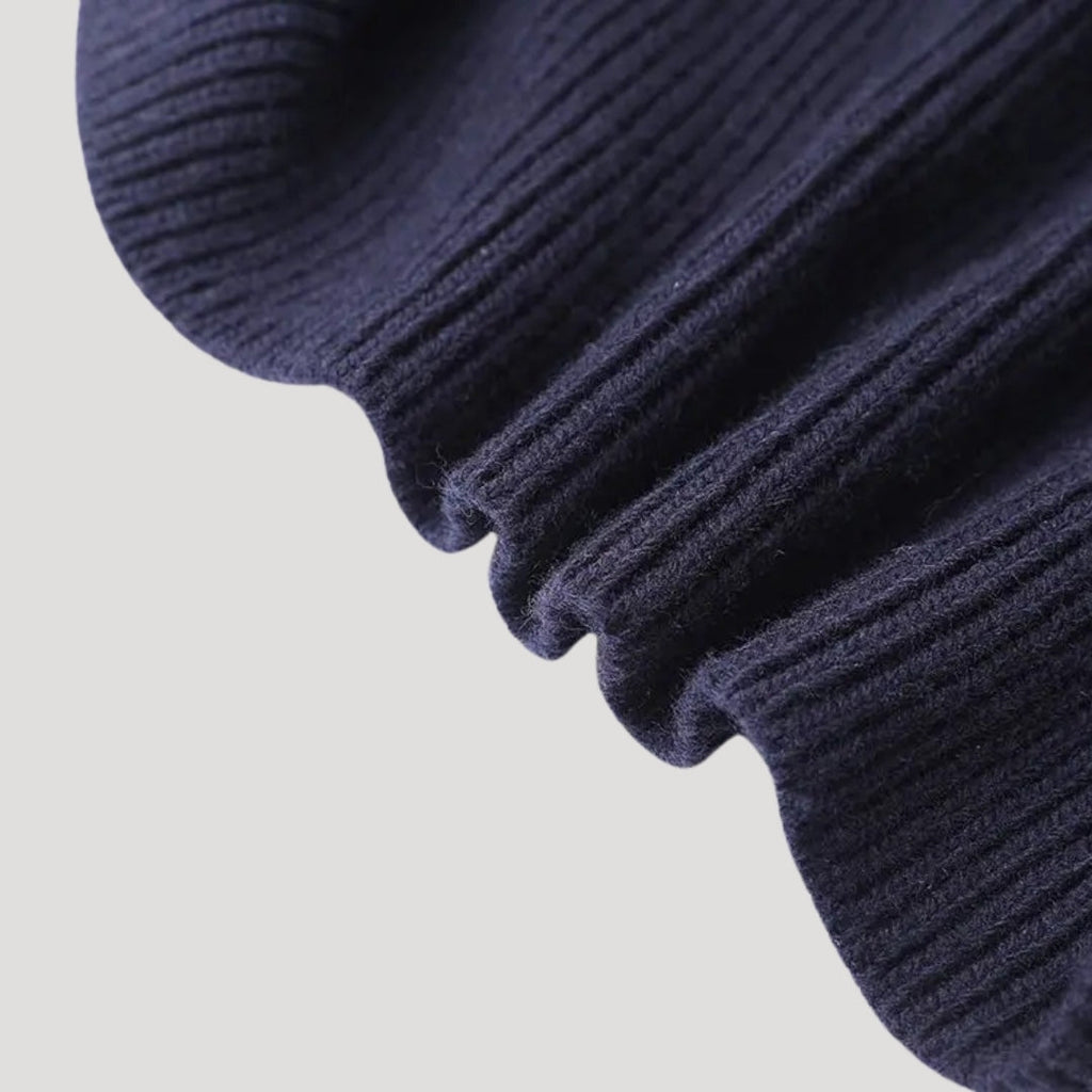 Women's Navy Long Cardigan with Denim Trim – Slim Fit Knit Layering Piece with Long Sleeves 7