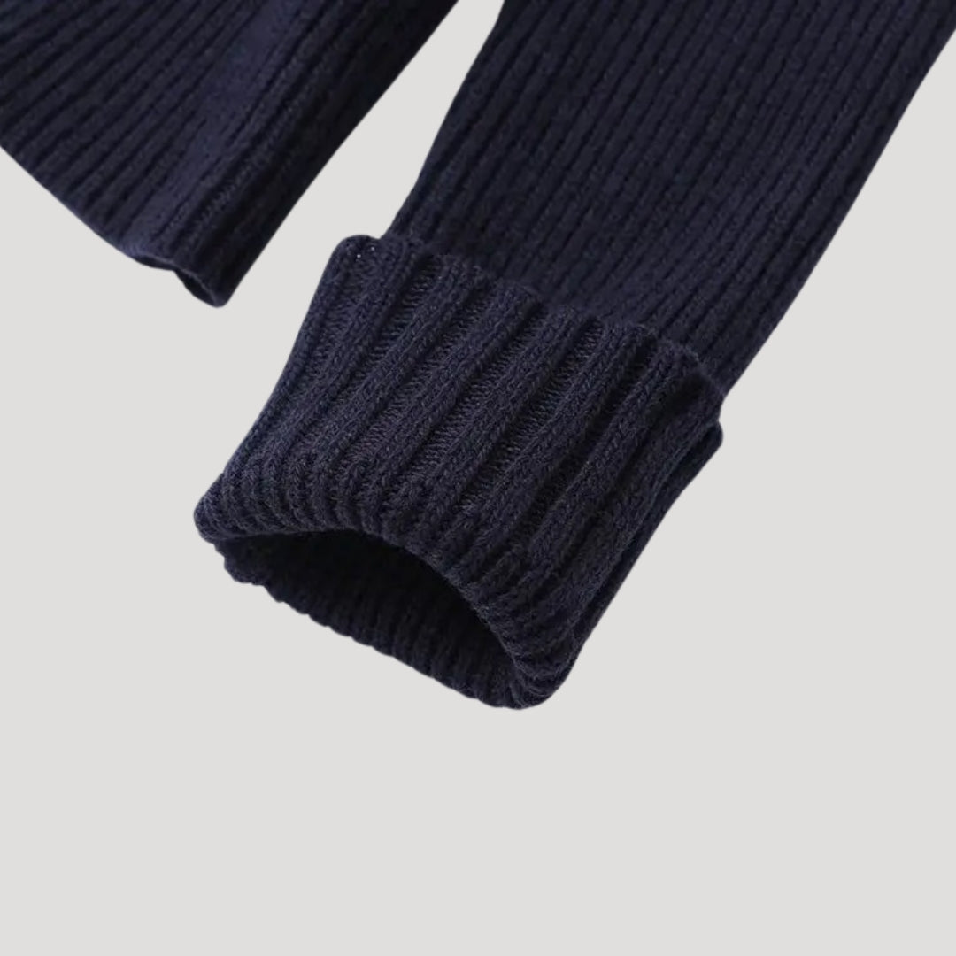 Women's Navy Long Cardigan with Denim Trim – Slim Fit Knit Layering Piece with Long Sleeves 8