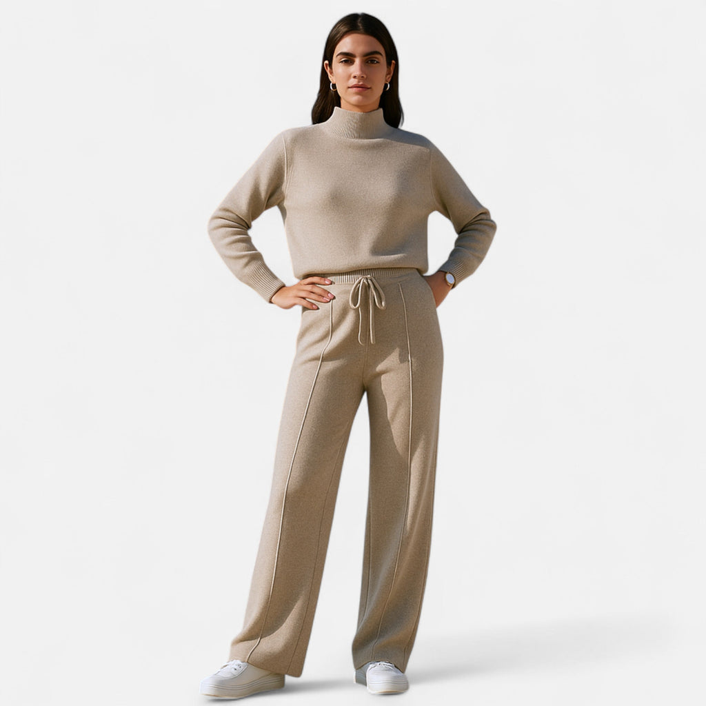 Women's Wide-Leg Knit Trousers in Pure Wool - Elegant Palazzo Pants for Autumn-Winter Fashion 1