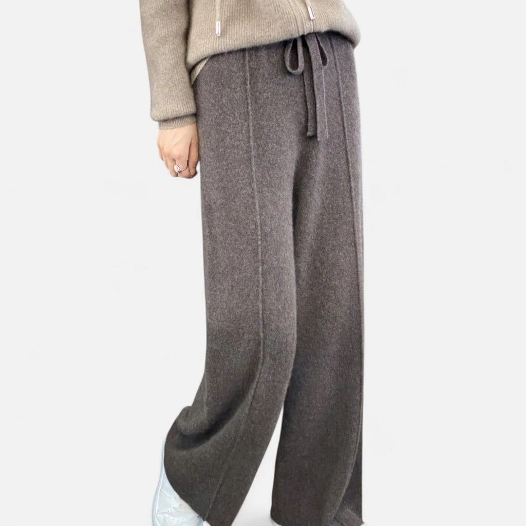 Women's Wide-Leg Knit Trousers in Pure Wool - Elegant Palazzo Pants for Autumn-Winter Fashion 5