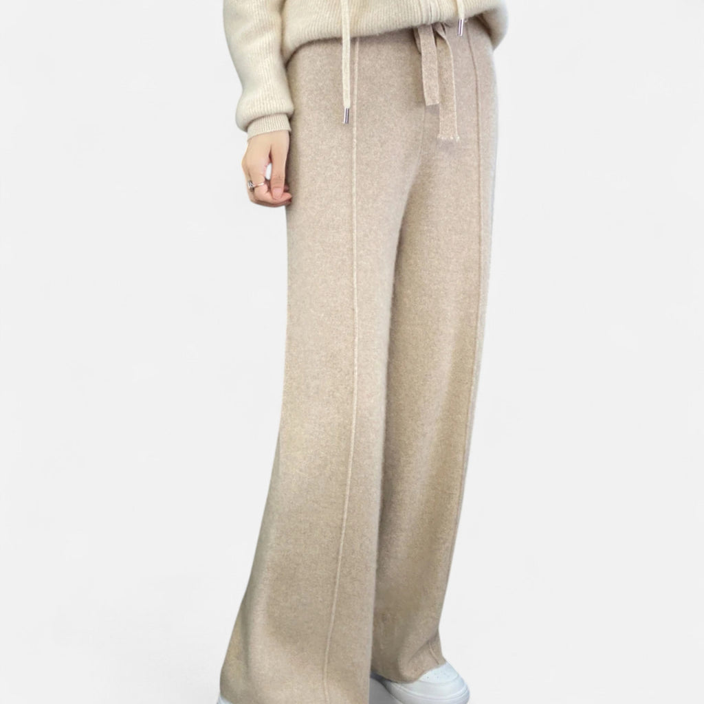 Women's Wide-Leg Knit Trousers in Pure Wool - Elegant Palazzo Pants for Autumn-Winter Fashion 8