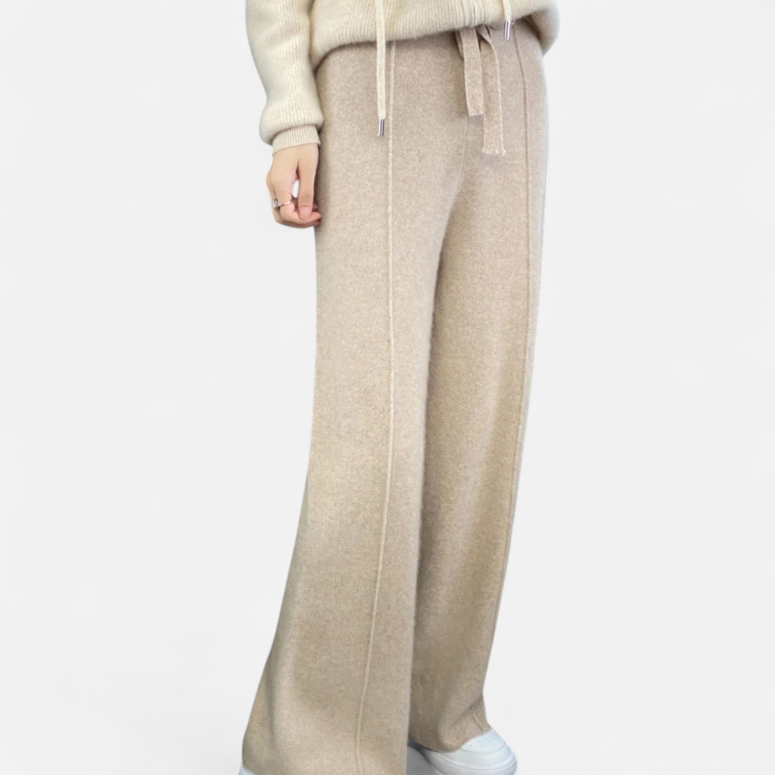Women's Wide-Leg Knit Trousers in Pure Wool - Elegant Palazzo Pants for Autumn-Winter Fashion 8